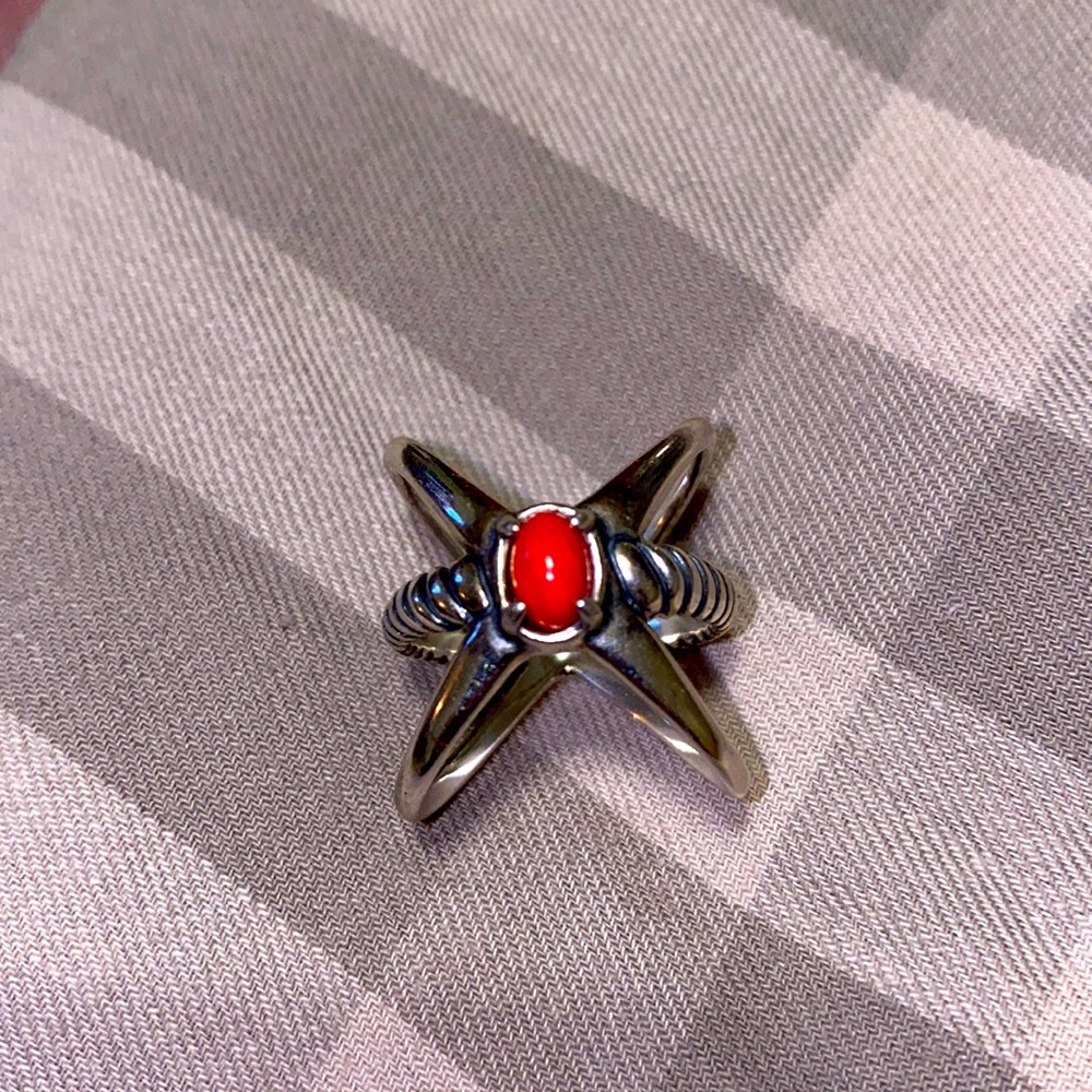 Sterling silver and red coral ring